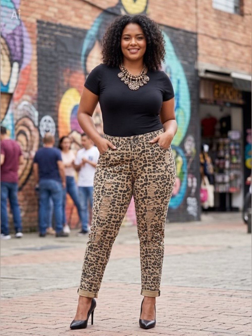 loralette Leopard Print Ankle Skinny Pants - Tan & Black